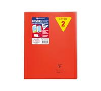 Clairefontaine 984604C - Un paquet de 10 cahiers piqués Koverbook 48 pages 24x32 cm 90g petits carreaux avec marge, couverture polypro (plastique) transparente, Rouge