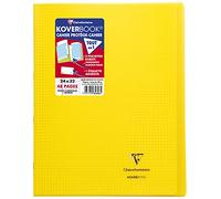 Clairefontaine 984606C - Un paquet de 10 cahiers piqués Koverbook 48 pages 24x32 cm 90g petits carreaux avec marge, couverture polypro (plastique) transparente, Jaune
