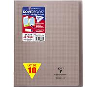 Clairefontaine 984607C - Un paquet de 10 cahiers piqués Koverbook 48 pages 24x32 cm 90g petits carreaux avec marge, couverture polypro (plastique) transparente, Gris