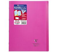 Clairefontaine 984608C Koverbook - Cuaderno de piqué (48 páginas, 24 x 32 cm, 90 g, cuadrados pequeños con margen, tapa de plástico transparente), color rosa