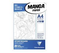 Clairefontaine Bloc de guión gráfico para manga Clairefontaine con marco simple, color blanco, A4, 55 g