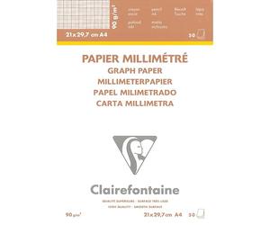 Clairefontaine Bloc de papel milimetrado 97135C (A4, 90 g, 50 hojas), color blanco