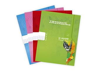 Clairefontaine, Calligraphe 2573C - Cuaderno de trabajo práctico - 17 x 22 cm - 64 páginas grandes azulejos 70 g y páginas unidas 90 g - Cubierta para tarjeta reciclada barnizada - Color aleatorio