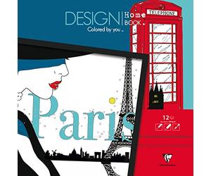 Clairefontaine ES 97447C Bloc 'Design Home Book' de 12 Hojas Impresas 250 g/m² a Color, Formato 30 x 30 cm, Pasatiempos Creativos y Colorantes Adultos y Niños, Ciudades Temáticas