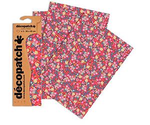 Clairefontaine ES Décopatch - Ref C751O - Paquete de papel con patrón floral rosa - Cada hoja de 30 x 40 cm, paquete de 3 hojas de papel - utilizado con pegamento y barniz Décopach, color rosa