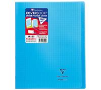 Clairefontaine Koverbook - Cuaderno cosido de 96 páginas con cuadrículas grandes y tapa de polipropileno, de 90 g, 24 x 32 cm, color transparente y azul 32.50 x 25.50 x 0.70