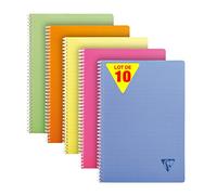 Clairefontaine Linicolor Lot de 10 cahiers à spirales A4 à carreaux 90 g 50 feuilles Couleurs assorties