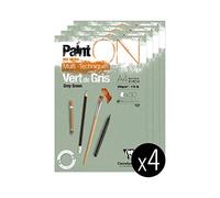 Clairefontaine PaintON 975705C - Lote de 4 bloques de pegamento multiusos (30 hojas, papel multitécnico, grano ligero, A4, 21 x 29,7 cm, 250 g), color verde