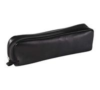 Clairefontaine - Ref 8321C - Estuche rectangular de piel - 21 x 4 x 6 cm, fabricado con cuero auténtico, cremallera metálica y tirador de cuero, interior de gamuza - Negro