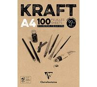 Clairefontaine - Ref 96545C - Almohadilla adhesiva Kraft (100 hojas) - Tamaño A4 (297 x 210 mm), papel 90 g/m², sin ácido, pH neutro, apto para pintar y dibujar - Marrón