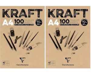 Clairefontaine - Ref 96545C - Almohadilla adhesiva Kraft (100 hojas) - Tamaño A4 (297 x 210 mm), papel 90 g/m², sin ácido, pH neutro, apto para pintar y dibujar - Marrón (Paquete de 2)
