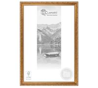 CLAMARO Marco de fotos antiguo (DIN A4), 21 x 29,7 cm, madera maciza, dorado, 30 mm de ancho, barra barroca estilo shabby chic, marco de madera, incluye cristal acrílico, pared trasera, colgador de