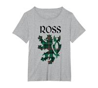Clan Ross Tartan Nombre de Familia escocés Orgullo de Camiseta, Mujer Tallas Grandes, Gris Jaspeado, 2XL Grande