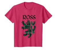Clan Ross Tartan Nombre de Familia escocés Orgullo de Camiseta, Niños, Rojo Jaspeado, 2 años