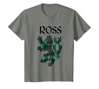 Clan Ross Tartan Nombre de Familia escocés Orgullo de Camiseta, Niños, Verde Militar Jaspeado, 2 años