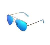 CLANDESTINE - Gafas de Sol Unisex - Colección Pilot - Modelo A10 by Elsa Pataky - Montura Acero Inox. Dorada - Lentes Polarizadas de Nylon Color Azul con Filtro HD Espejo - Protección UV 400