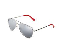 CLANDESTINE - Gafas de Sol Unisex - Colección Pilot - Modelo A10 - Montura de Acero Inoxidable Color Plateado y Rojo - Lentes de Nylon de Color Gris con Filtro HD - Protección UV 400-144x51mm