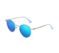 CLANDESTINE - Gafas de Sol Unisex - Modelo Orbita - Color Dorado - Cristal de Nylon Polarizado en Color Azul con Filtro HD - Montura de Acero - Protección UV 400-144 x 51 mm