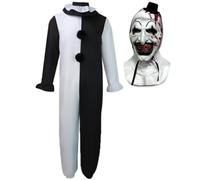 Claofoc Disfraz de terrifier Art the Clown Cosplay para adultos, traje de payaso asesino, mono con máscara para Halloween, carnaval (disfraz de terrifier para adultos, L)