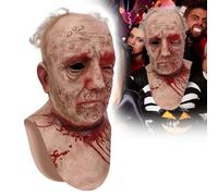 Claofoc Máscara de zombi espeluznante con cuello ranurado y sangriento, máscara de un solo ojo, terror, casco realista, cara podrida, accesorios de Halloween y cosplay