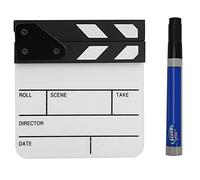 Clap Board, Metal Mini Acrylic Director Scene Clapperboard TV Movie Action Board Film Cut Prop con pluma(Blanco negro)