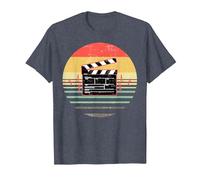Clapperboard Heartbeat Funny Filmmaker Film Vintage Regalo Camiseta, Hombre, Azul Jaspeado, XXL
