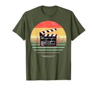 Clapperboard Heartbeat Funny Filmmaker Film Vintage Regalo Camiseta, Hombre, Verde Oliva, S