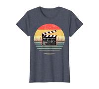 Clapperboard Heartbeat Funny Filmmaker Film Vintage Regalo Camiseta, Mujer, Azul Jaspeado, 3XL