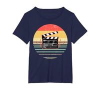 Clapperboard Heartbeat Funny Filmmaker Film Vintage Regalo Camiseta, Mujer Tallas Grandes, Azul Marino, 2XL Grande