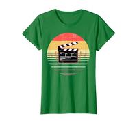 Clapperboard Heartbeat Funny Filmmaker Film Vintage Regalo Camiseta, Mujer, Verde Kelly, XXL