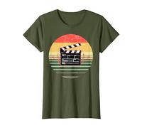 Clapperboard Heartbeat Funny Filmmaker Film Vintage Regalo Camiseta, Mujer, Verde Oliva, S