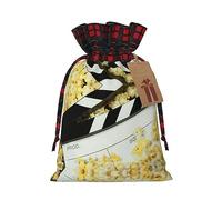 Claqueta de cine y palomitas de maíz, 1 bolsa con cordón, 4.7 x 6.9 pulgadas, para regalos, viajes y uso diario con etiquetas de regalo Kraft