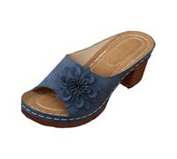 Claquetas Sandalias elegantes con punta abierta y brida trenzada floral, estilo mulas, con una gran brida y un pétalo para una comodidad óptima todo el día., azul, 39 EU