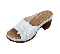 Claquetas Sandalias elegantes con punta abierta y brida trenzada floral, estilo mulas, con una gran brida y un pétalo para una comodidad óptima todo el día., blanco, 42 EU