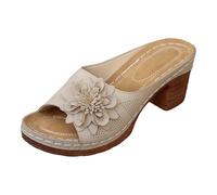 Claquetas Sandalias elegantes con punta abierta y brida trenzada floral, estilo mulas, con una gran brida y un pétalo para una comodidad óptima todo el día., beige, 40 EU