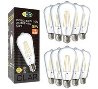 CLAR - Bombilla Edison vintage, bombilla LED E27 filamento 8W ST58, bombilla decorativa 2700ºK, blanco cálido (Pack 10)