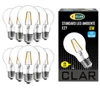 CLAR - Bombilla Filamento, Bombilla Filamento LED E27, 8W 4000ºK (Pack 10)