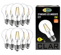 CLAR - Bombilla Filamento, Bombilla Filamento LED E27, Bombillas Decorativas, Bombilla Filamento E27, Bombilla Vintage, Bombilla LED E27 Vintage, 8W 2700ºK (Pack 10)