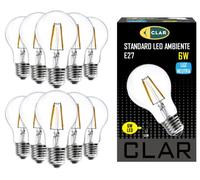CLAR - Bombilla Filamento, Bombilla Filamento LED E27, Bombillas Decorativas, Bombilla Filamento E27, Bombilla Vintage, Bombilla LED E27 Vintage, 6W 4000ºK (Pack 10)
