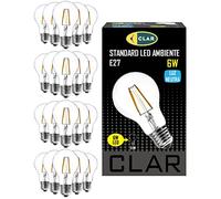 CLAR - Bombilla Filamento, Bombilla Filamento LED E27, Bombillas Decorativas, Bombilla Vintage, Bombilla LED E27 Vintage, 6W 4000ºK (Pack 20)