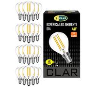 CLAR - Bombilla Filamento Led 4W, Bombilla LED Pequeña, Bombilla Vintage, Bombilla Led Casquillo Fino, Esférica Luz Cálida 3000ºK (Pack 20)