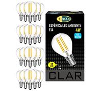 CLAR - Bombilla Filamento Led 4W, Bombilla LED Pequeña, Bombilla Vintage, Bombilla Led Casquillo Fino, Esférica Luz Neutra 4000ºK (Pack 20)