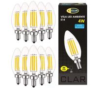 CLAR - Bombilla Filamento Led Vela 4W, Bombilla Led E14 (Equivalente a 40W) Bombilla Led Casquillo Fino, Bombillas Decorativas, Bombilla E14, Led Lights, Vela 4W Luz Neutra 4000ºK (Pack 10)