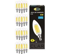 CLAR - Bombilla Filamento Led Vela 4W, Bombilla Led E14 (Equivalente a 40W) Bombilla Led Casquillo Fino, Bombillas Decorativas, Bombilla E14, Led Lights, Vela 4W Luz Neutra 4000ºK (Pack 20)