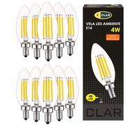 CLAR - Bombilla Filamento Led Vela 4W, Bombilla Led E14 (Equivalente a 40W) Bombilla Led Casquillo Fino, Bombillas Decorativas, Bombilla E14, Led Lights, Vela 4W Luz Cálida 2700ºK (Pack 10)