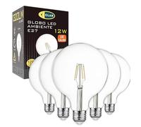 CLAR- Bombilla Globo E27 LED, Bombilla Vintage E27 LED G125 Filamento, 12W Luz Cálida 2700ºK (Pack 5)