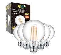 CLAR- Bombilla Globo LED E27, Vintage G95 Filamento, 8W Luz Cálida 2700ºK (Pack 5)