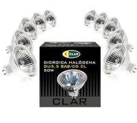 CLAR - Bombilla Halogena, Bombillas Halogenas, Focos Halógenos, Bombillas 12V, Bombillas 12 Voltios, GU5.3 MR16 50W (Pack 10)