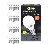 CLAR - Bombilla LED E14 6W Luz Cálida, Casquillo Fino, Bombillas de Bajo Consumo para Lámparas de Techo o Mesa (Pack 20)