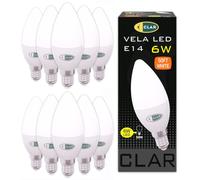 CLAR - Bombilla LED E14 Vela, Luz Cálida, 6W, Casquillo Fino (Pack de 10)